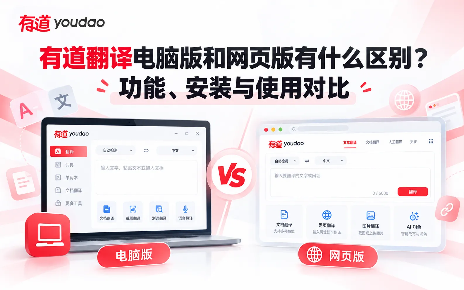 有道翻译电脑版和网页版有什么区别?功能、安装与使用对比 1 有道翻译电脑版和网页版区别